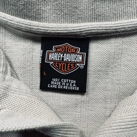 VTG Harley‎ Davidson Embroidered Polo Shirt Men's L Ribbed Tan Khaki Made in USA - Picture 5 of 9